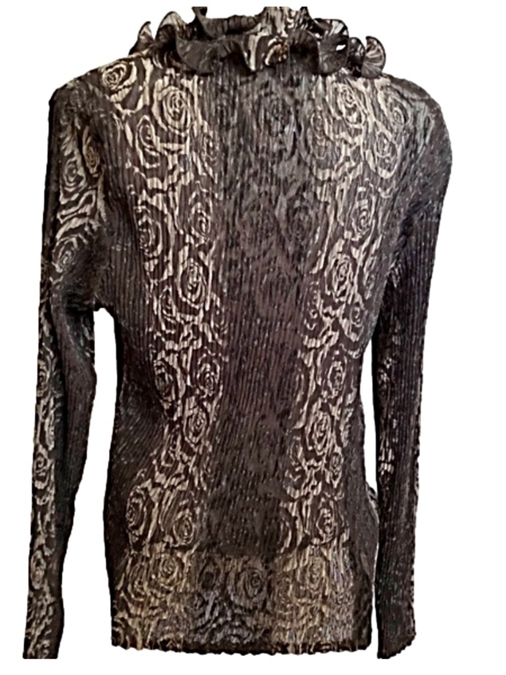 AMANDA Collection Ruffled Brown Textured Blouse - Picture 5 of 6